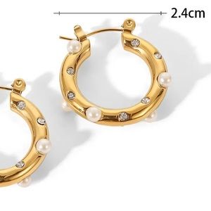 Gold Pearl and crystal hoop earrings